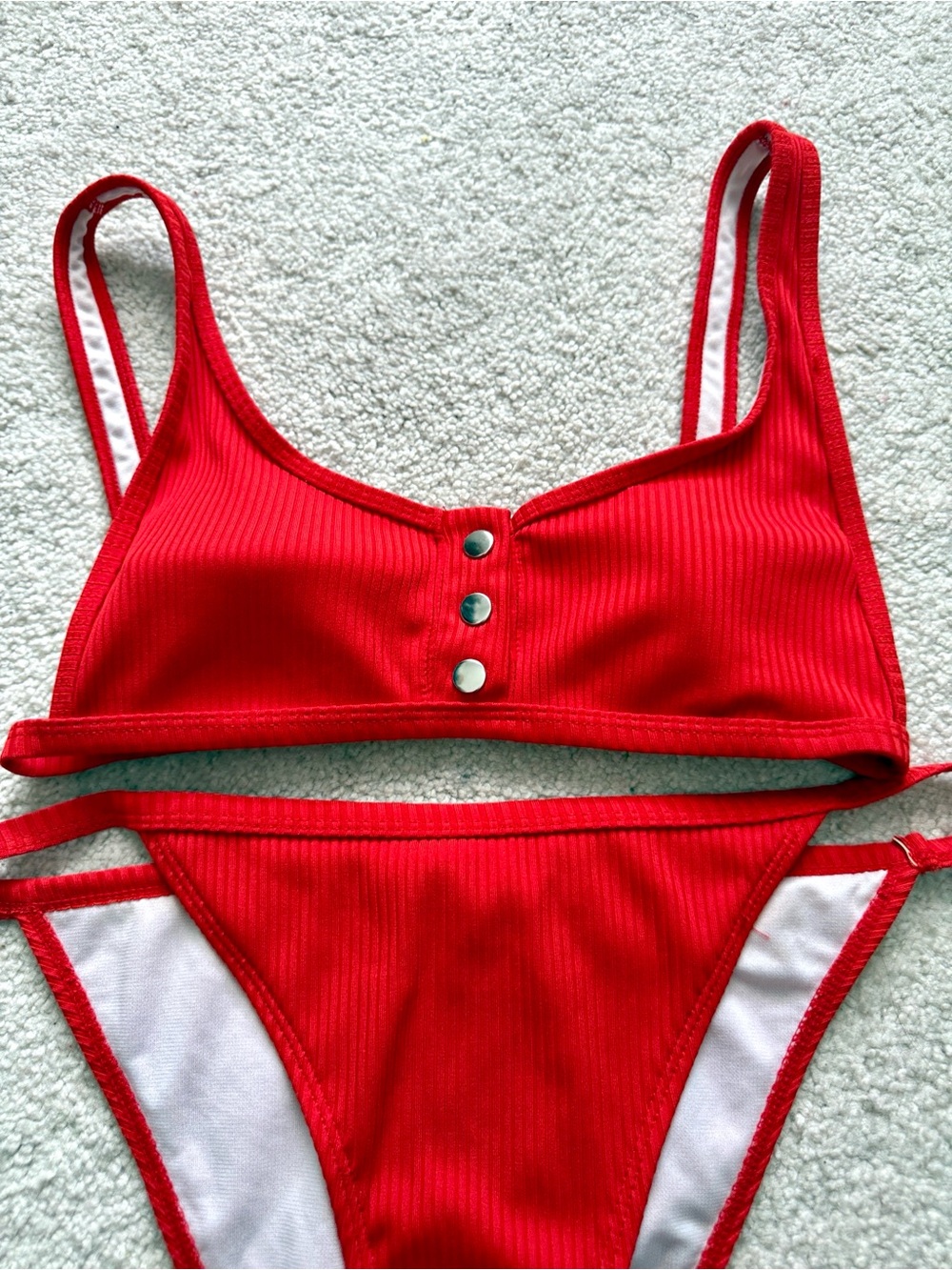 Red Ribbed Two-Piece Bikini Set - Picture 3 of 6